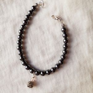 Hematite and silver beaded bracelet
